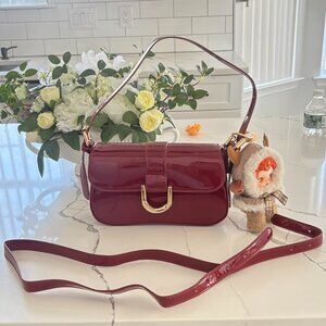 Neiman Marcus Lipstick Red Gold Buckle Horseshoe Bag